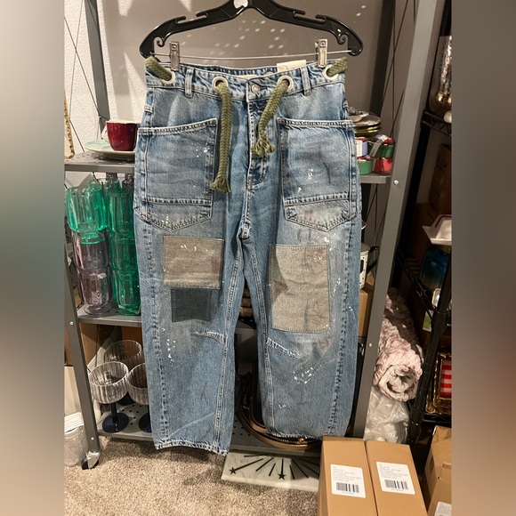 We The Free Moxie Pull-On Barrel Jeans, Patchwork, Sz 26 NWOT - Picture 6 of 8